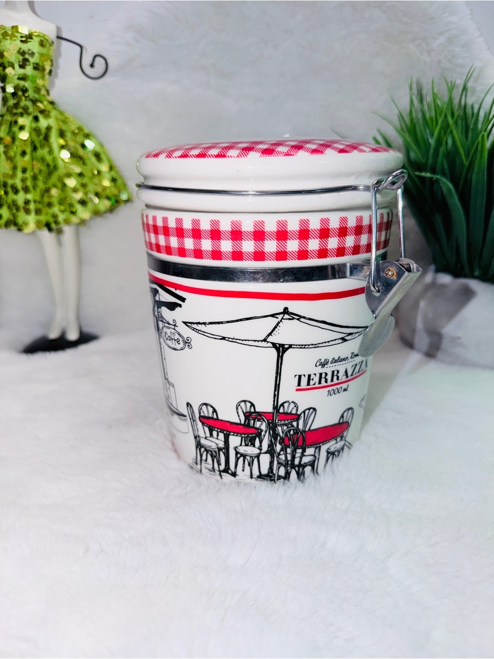 Stokes Ceramic Cafe Canister with Red Gingham Lid Terrazza 1000ml ☕️